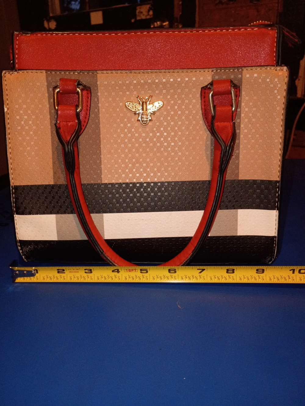 Red and Beige Bee Accent Tote Bag - Women's Fashion Handbag